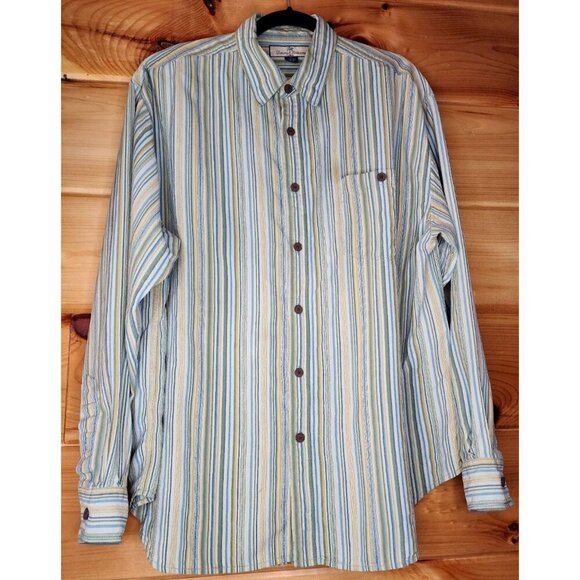 Tommy Bahama Men's Striped 100% Silk Button Down Long Sleeve Shirt Size L - Picture 1 of 16